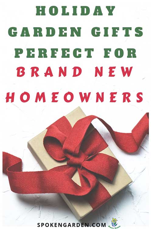 A wrapped gift with a red bow as advertised in Spoken Garden's "Gift Ideas for New Homeowners" podcast.