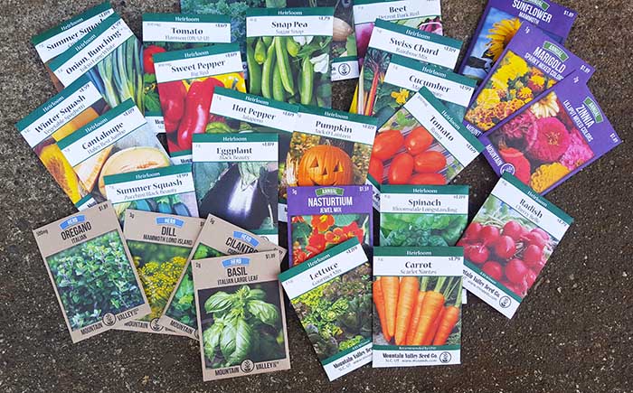 Variety of heirloom garden seeds